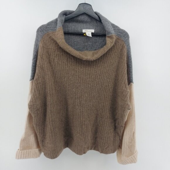 Nordstrom Signature Cashmere Colorblock Cowlneck Sweater Oversized Small - Picture 1 of 8